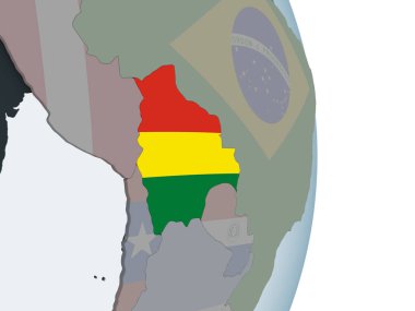 Bolivya katıştırılmış bayrak ile siyasi dünya üzerinde. 3D çizim.