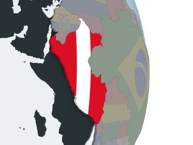 Peru katıştırılmış bayrak ile siyasi dünya üzerinde. 3D çizim.
