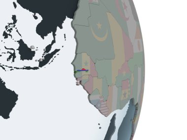 Gambiya katıştırılmış bayrak ile siyasi dünya üzerinde. 3D çizim.