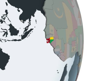 Gine-Bissau katıştırılmış bayrak ile siyasi dünya üzerinde. 3D çizim.