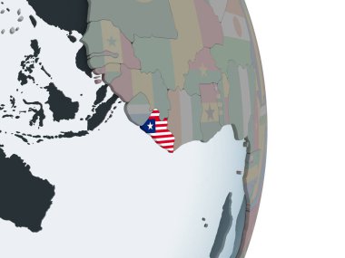 Liberya katıştırılmış bayrak ile siyasi dünya üzerinde. 3D çizim.