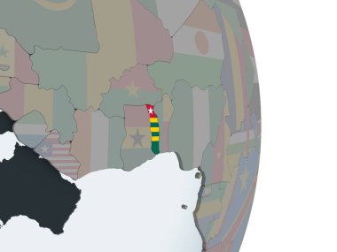 Togo katıştırılmış bayrak ile siyasi dünya üzerinde. 3D çizim.