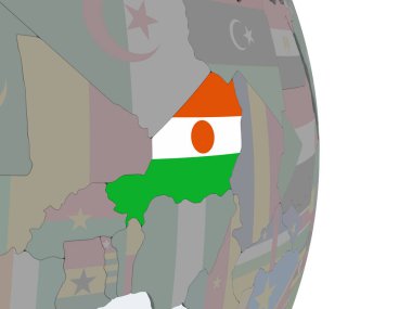 Nijer katıştırılmış bayrak ile siyasi dünya üzerinde. 3D çizim.