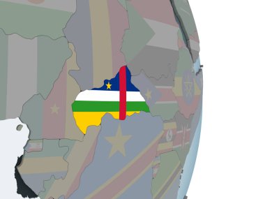 Orta Afrika katıştırılmış bayrak ile siyasi dünya üzerinde. 3D çizim.