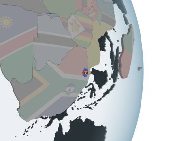 Svaziland katıştırılmış bayrak ile siyasi dünya üzerinde. 3D çizim.