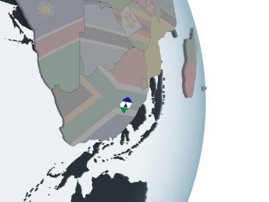 Lesotho katıştırılmış bayrak ile siyasi dünya üzerinde. 3D çizim.