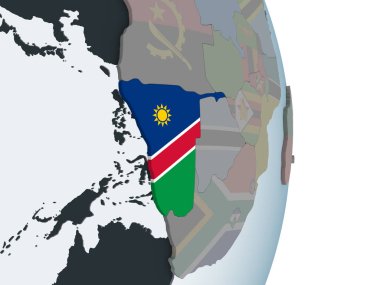 Namibya katıştırılmış bayrak ile siyasi dünya üzerinde. 3D çizim.