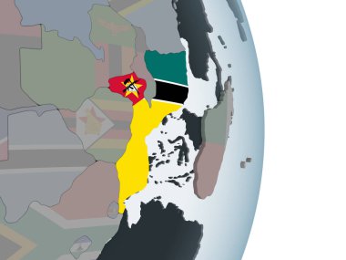Mozambik katıştırılmış bayrak ile siyasi dünya üzerinde. 3D çizim.