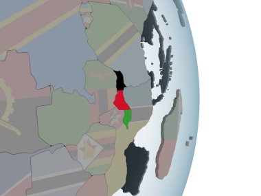 Malavi katıştırılmış bayrak ile siyasi dünya üzerinde. 3D çizim.