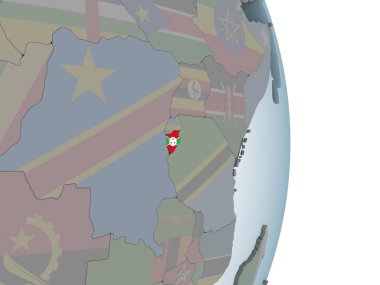 Burundi katıştırılmış bayrak ile siyasi dünya üzerinde. 3D çizim.
