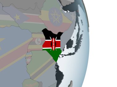 Kenya katıştırılmış bayrak ile siyasi dünya üzerinde. 3D çizim.