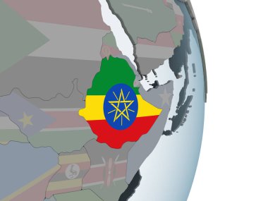 Etiyopya katıştırılmış bayrak ile siyasi dünya üzerinde. 3D çizim.