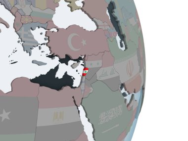 Lübnan katıştırılmış bayrak ile siyasi dünya üzerinde. 3D çizim.