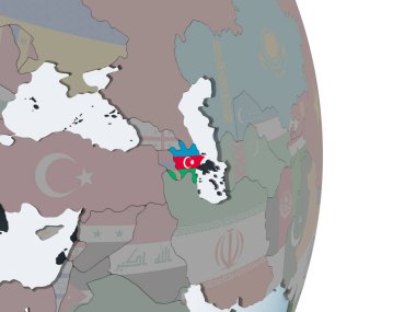 Azerbaycan katıştırılmış bayrak ile siyasi dünya üzerinde. 3D çizim.