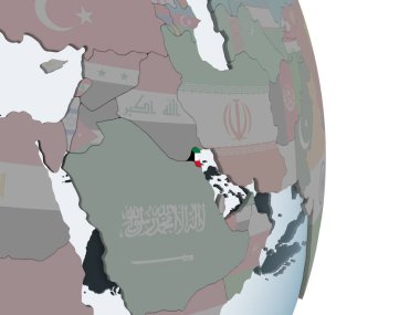 Kuveyt katıştırılmış bayrak ile siyasi dünya üzerinde. 3D çizim.