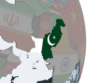Pakistan katıştırılmış bayrak ile siyasi dünya üzerinde. 3D çizim.