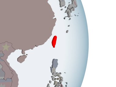 Tayvan katıştırılmış bayrak ile siyasi dünya üzerinde. 3D çizim.