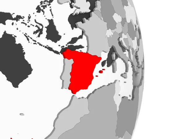 Spanyolország Szürke Politikai Földgömb Átlátható Óceánok Pirossal Illusztráció — Stock Fotó
