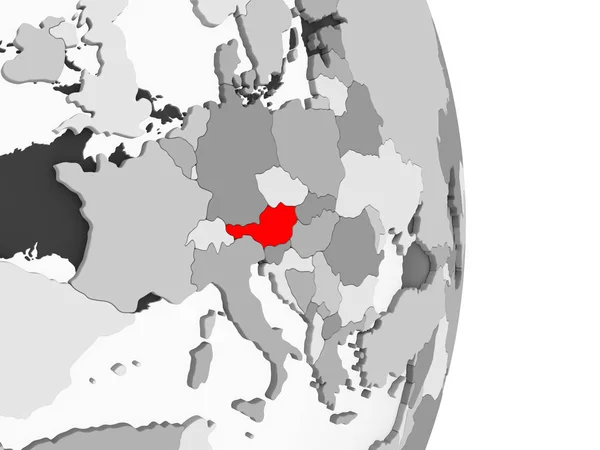 Austria Zaznaczone Czerwono Szary Globus Polityczny Przezroczystym Oceanów Ilustracja — Zdjęcie stockowe