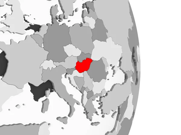 Угорщина Виділено Червоним Кольором Сірий Політичних Глобусом Допомогою Прозорих Океанів — стокове фото