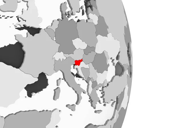 スロベニアは 透明な海と灰色の政治世界の赤で強調表示されます イラストレーション — ストック写真