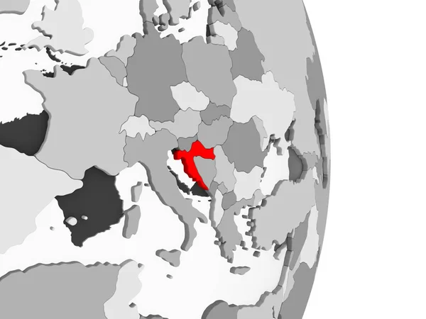 Хорватия Выделена Красным Сером Политическом Глобусе Прозрачными Океанами Иллюстрация — стоковое фото