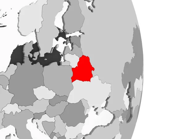 Białoruś Zaznaczone Czerwono Szary Globus Polityczny Przezroczystym Oceanów Ilustracja — Zdjęcie stockowe