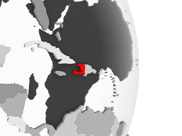 海地以红色在灰色的政治地球上突出显示了透明的海洋 — 图库照片