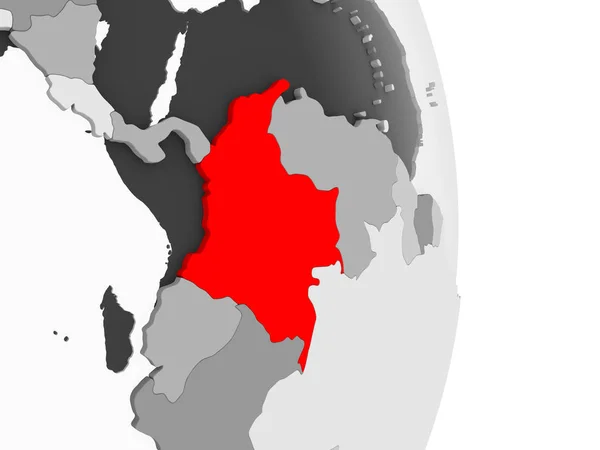 Колумбия Выделила Красный Цвет Сером Политическом Глобусе Прозрачными Океанами Иллюстрация — стоковое фото