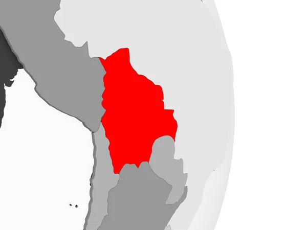 ボリビアは 透明な海と灰色の政治世界の赤で強調表示されます イラストレーション — ストック写真