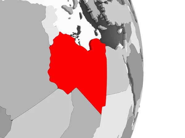 Líbia Destacada Vermelho Globo Político Cinzento Com Oceanos Transparentes Ilustração — Fotografia de Stock