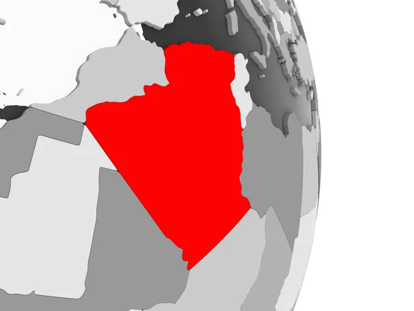 Algeria Evidenziato Rosso Sul Globo Politico Grigio Con Oceani Trasparenti — Foto Stock