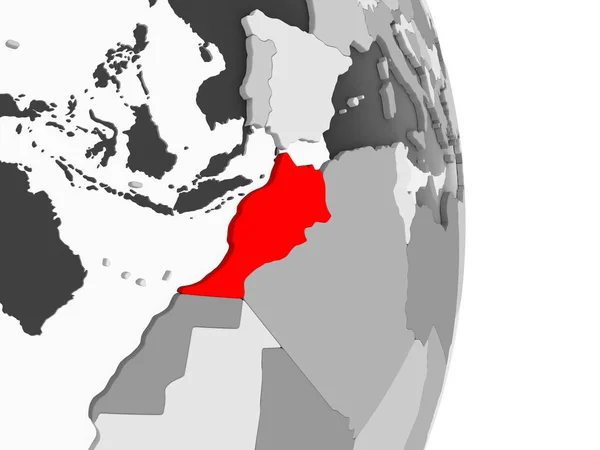 Marokko Gemarkeerd Het Rood Grijs Politieke Wereldbol Met Transparante Oceanen — Stockfoto