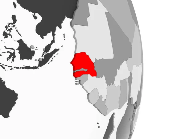 Senegal Gemarkeerd Het Rood Grijs Politieke Wereldbol Met Transparante Oceanen — Stockfoto