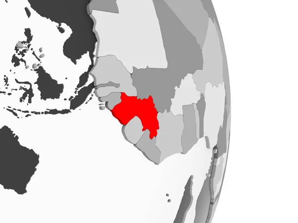 ギニアの透明な海と灰色の政治世界の赤で強調表示されます イラストレーション — ストック写真