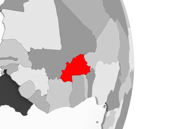 Burkina Faso Destacou Vermelho Globo Político Cinzento Com Oceanos Transparentes — Fotografia de Stock