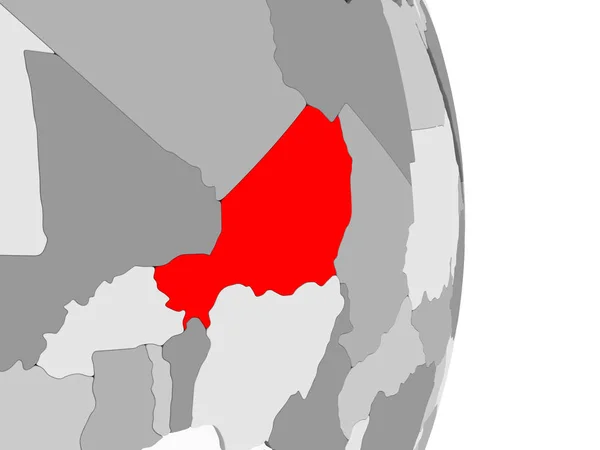 Niger Zaznaczone Czerwono Szary Globus Polityczny Przezroczystym Oceanów Ilustracja — Zdjęcie stockowe