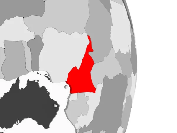 Kamerun Kırmızı Şeffaf Okyanuslar Ile Gri Siyasi Dünya Üzerinde Vurgulanır — Stok fotoğraf