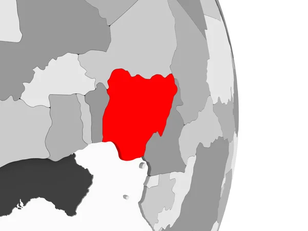 Nigeria Souligné Rouge Sur Globe Politique Gris Avec Des Océans — Photo