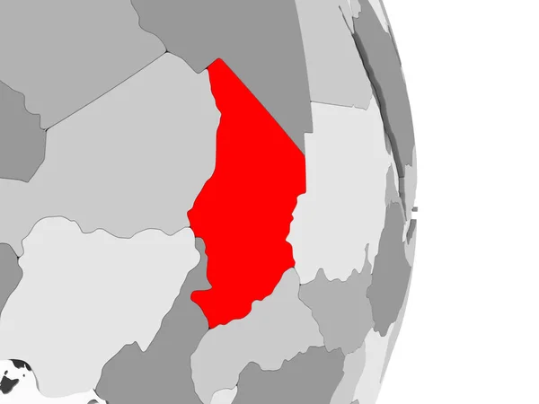 Tchad Rött Grå Politiska Jordglob Med Öppet Hav Illustration — Stockfoto