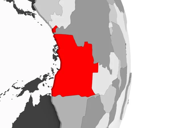 安哥拉以红色在灰色的政治地球上突出显示了透明的海洋 — 图库照片