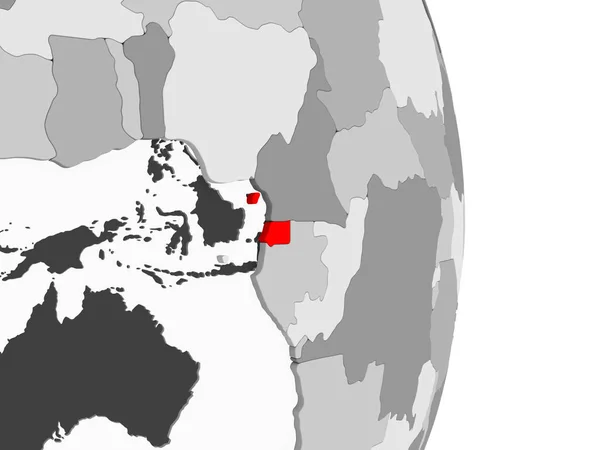 Экваториальная Гвинея Выделена Красным Цветом Сером Политическом Глобусе Прозрачными Океанами — стоковое фото