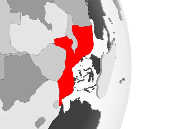 Moçambique Rött Grå Politiska Jordglob Med Öppet Hav Illustration — Stockfoto