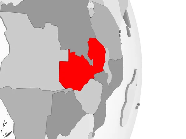 ザンビアは 透明な海と灰色の政治世界の赤で強調表示されます イラストレーション — ストック写真