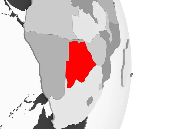 博茨瓦纳以红色在灰色的政治地球上突出显示了透明的海洋 — 图库照片