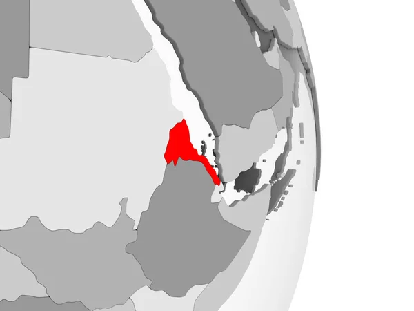 Eritrea Highlighted Red Grey Political Globe Transparent Oceans Illustration — Stock Photo, Image