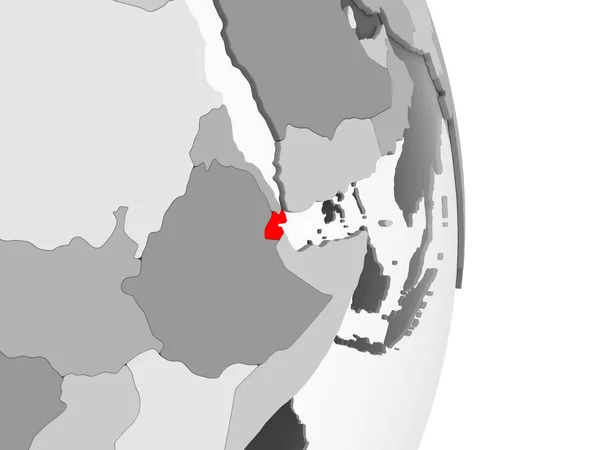Djibouti Highlighted Red Grey Political Globe Transparent Oceans Illustration — Stock Photo, Image