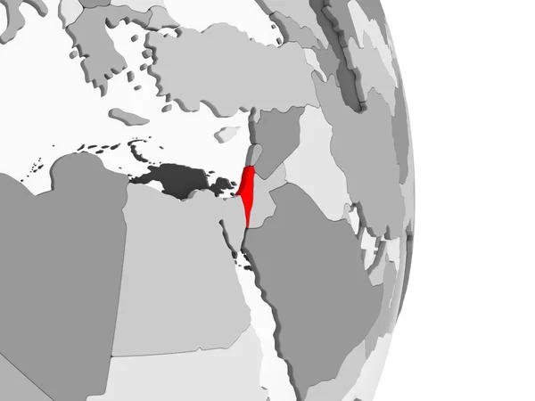 Израиль Выделялся Красным Сером Политическом Глобусе Прозрачными Океанами Иллюстрация — стоковое фото