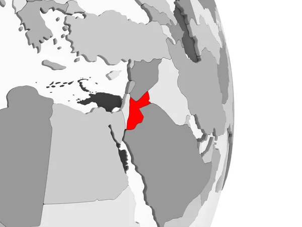 ヨルダンは 透明な海と灰色の政治世界の赤で強調表示されます イラストレーション — ストック写真