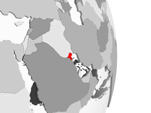 科威特以红色在灰色的政治地球上突出显示了透明的海洋 — 图库照片